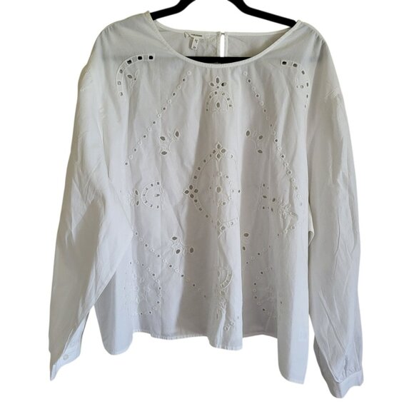 Maurices Eyelet Top Women's 2X White Balloon Sleeve Beach Romantic Boho NWOT - Picture 2 of 7